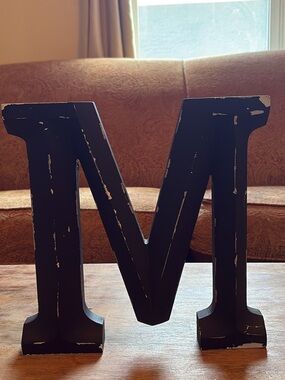 Decorative Wood Distressed Black Letter M Accent